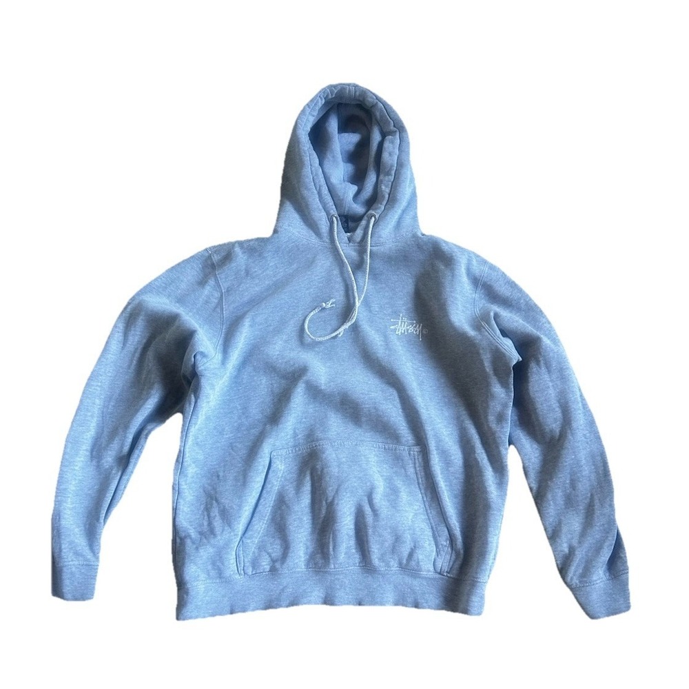 Stussy Basic Stock Logo Hoodie Grey USA Vintage Pullover Sweatshirt Large